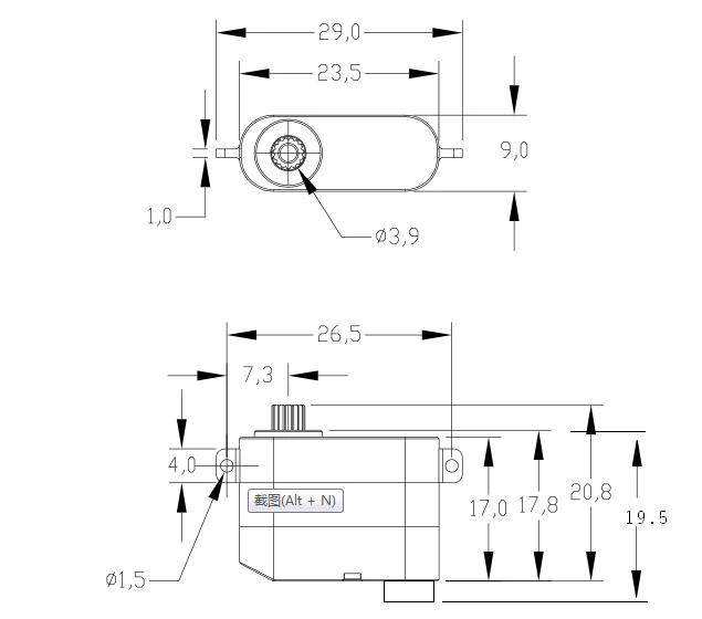 OCS-D008 7,4 V 3,2 kg.cm 7,7 g 0,07 S/60 ° Moteur sans noyau Micro servo engrenage métallique tou