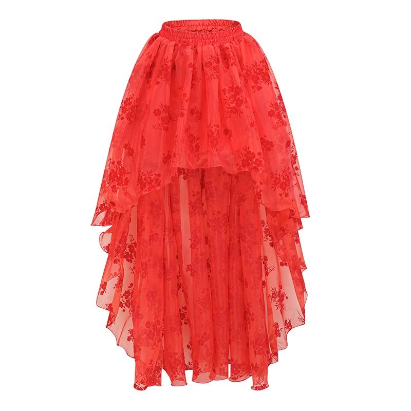 Jupe longue victorienne à motif floral rouge pour femmes, jupe Steampunk, vêtements gothiques, vêtem
