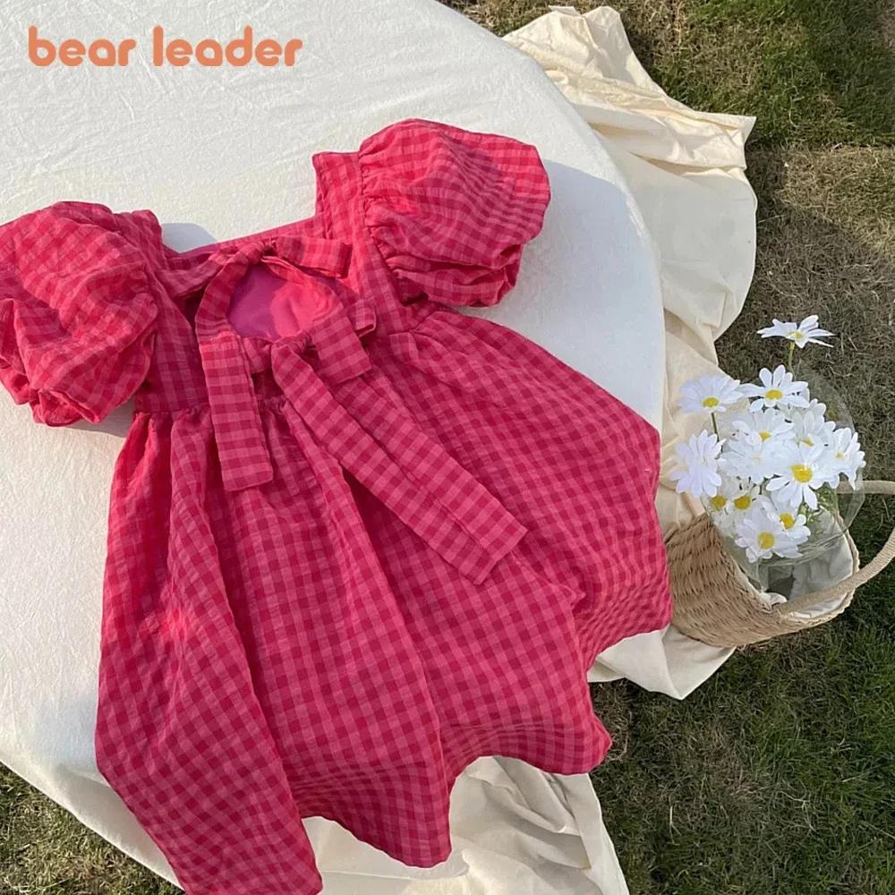 Bear Leader – robe mi-longue à carreaux, Rose, avec nœud, élégante, Lolita, pour enfants, grandes fi