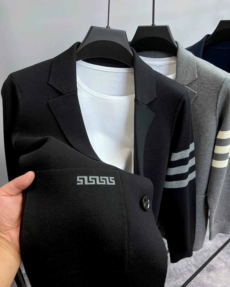 Cardigan tricoté pour hommes, marque haut de gamme, populaire automne hiver, design rayé à la mode,