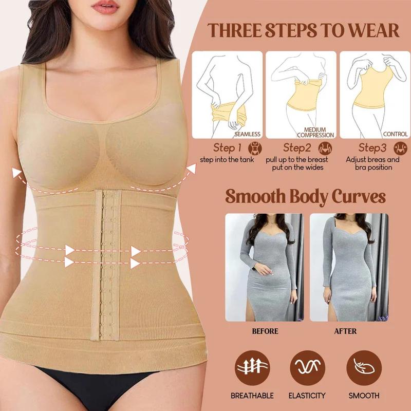 Camisole 3 en 1 très élastique pour femmes, 1 pièce, entraîneur de taille sans couture, coussinet de