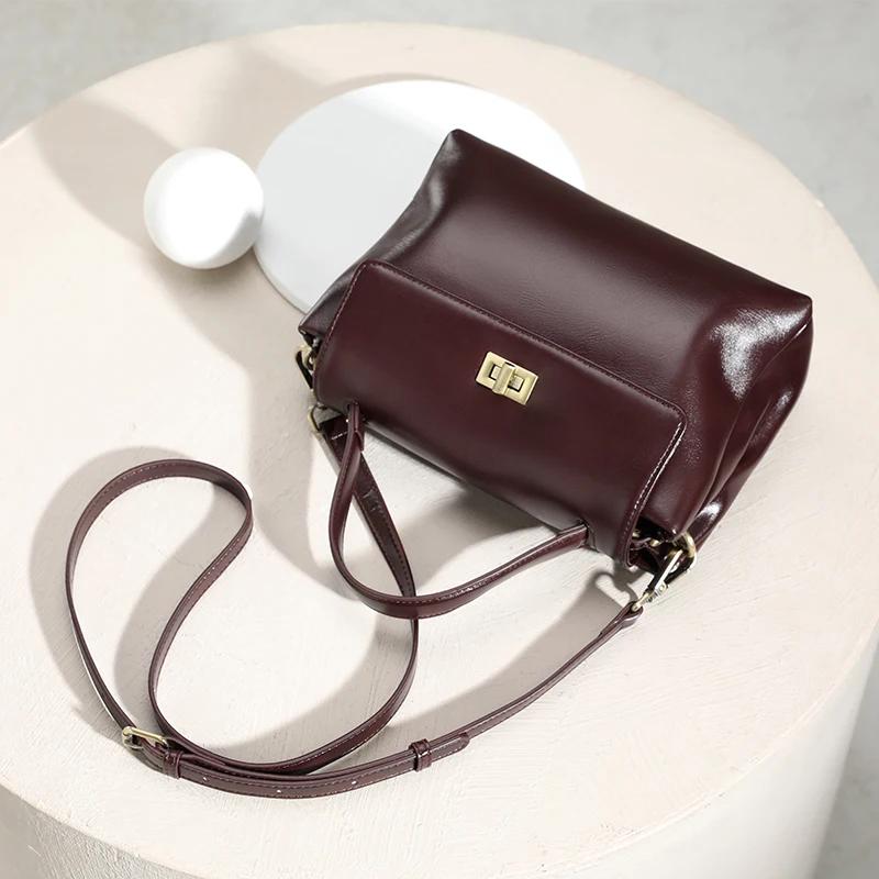 Sac à bandoulière en cuir véritable pour femme, sac à main vintage en cuir huilé, petit sac de luxe
