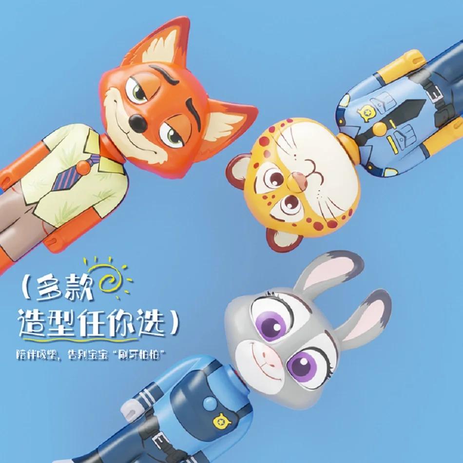 Brosse à dents extensible Disney Zootopia, figurines mignonnes Nick et Judy, brosse à dents transfor