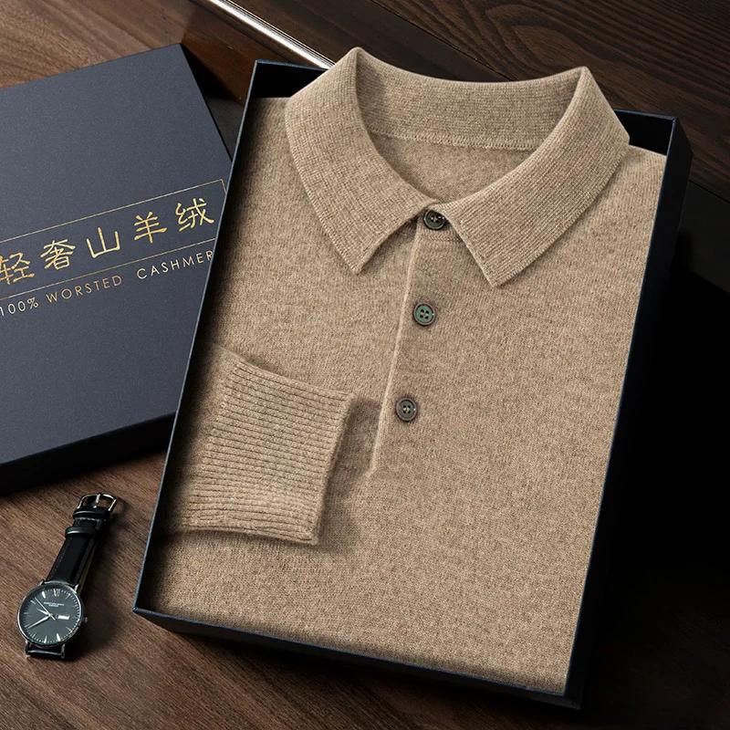Pull à col POLO en cachemire pour hommes, de haute qualité, doux et élastique, décontracté, couleur