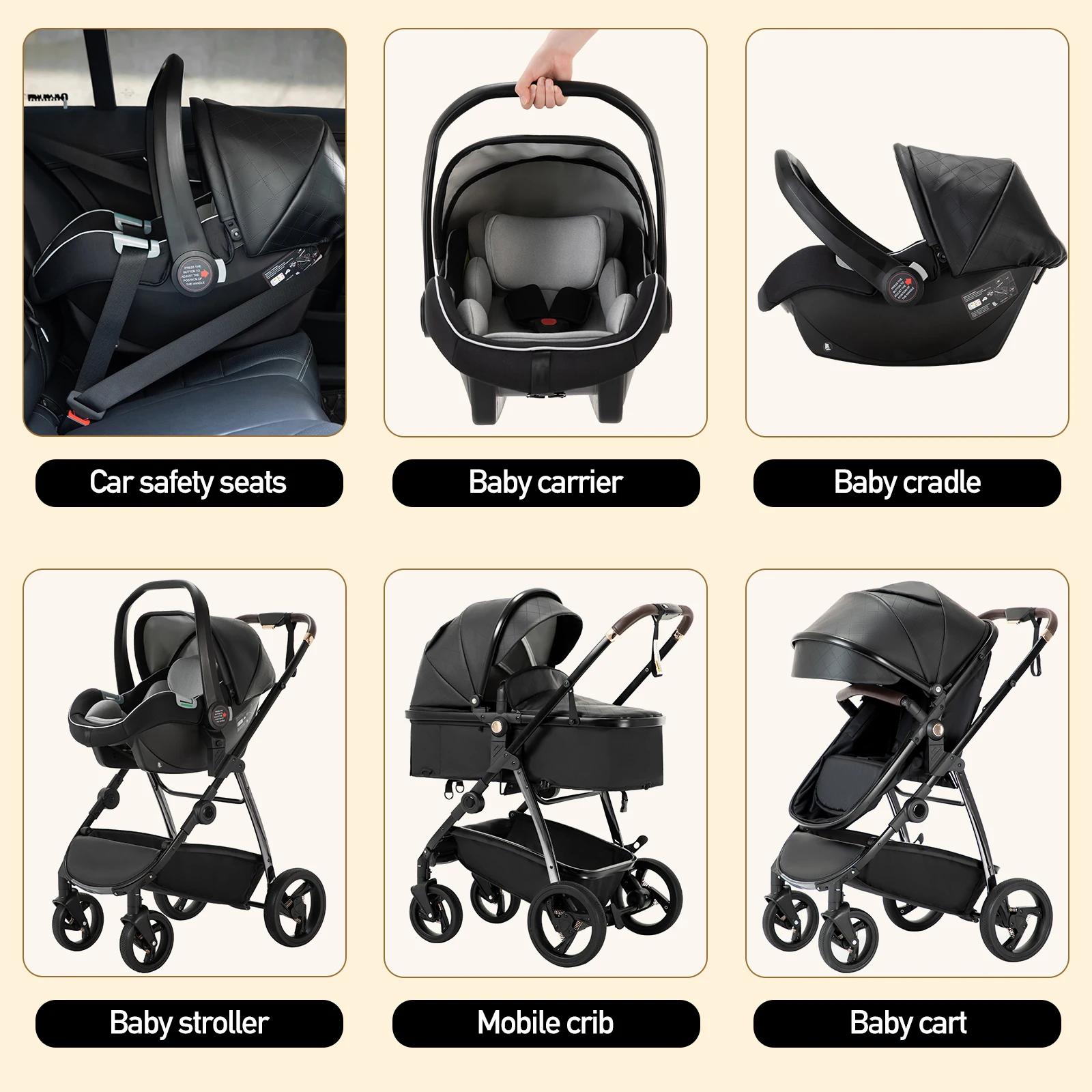 3 en 1 landau poussette Portable luxueux voyage landau haut paysage nouveau-né bébé poussette avec p