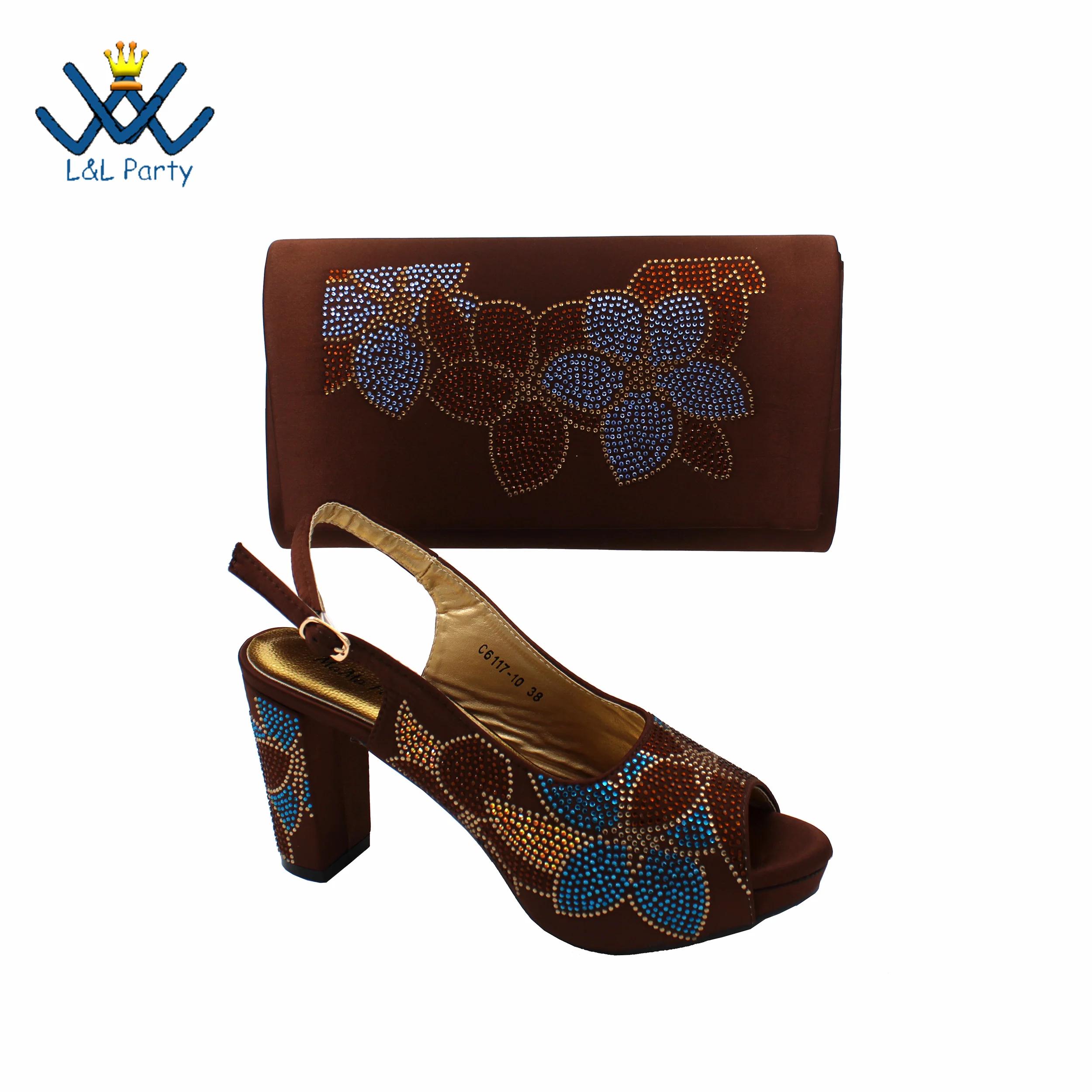 Ensemble de chaussures et sacs pour femmes africaines, Peep Parker avec cristal Kendning pour fête d