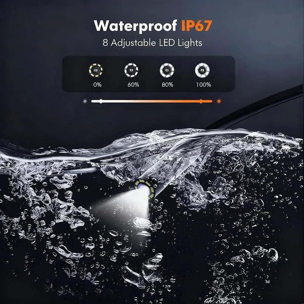 Caméra endoscopique industrielle, écran IPS de 4.3 pouces, 8mm HD1080P IP67, étanche, 8 lumières LED