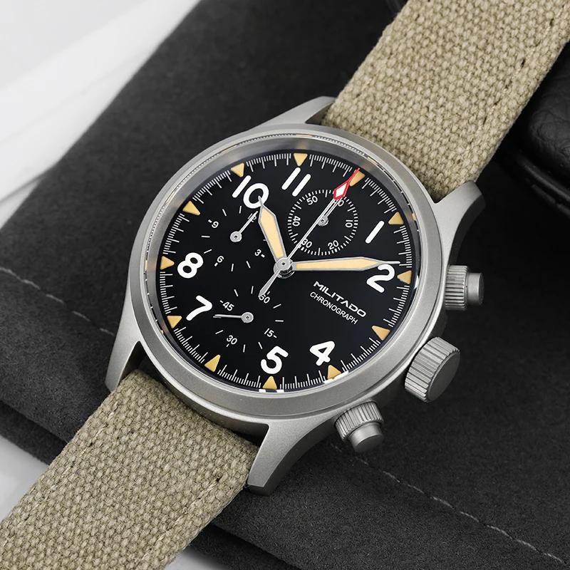 Militado ML1868KF rétro VK67 montre chronographe à Quartz boîtier en acier inoxydable 3 cadran étanc