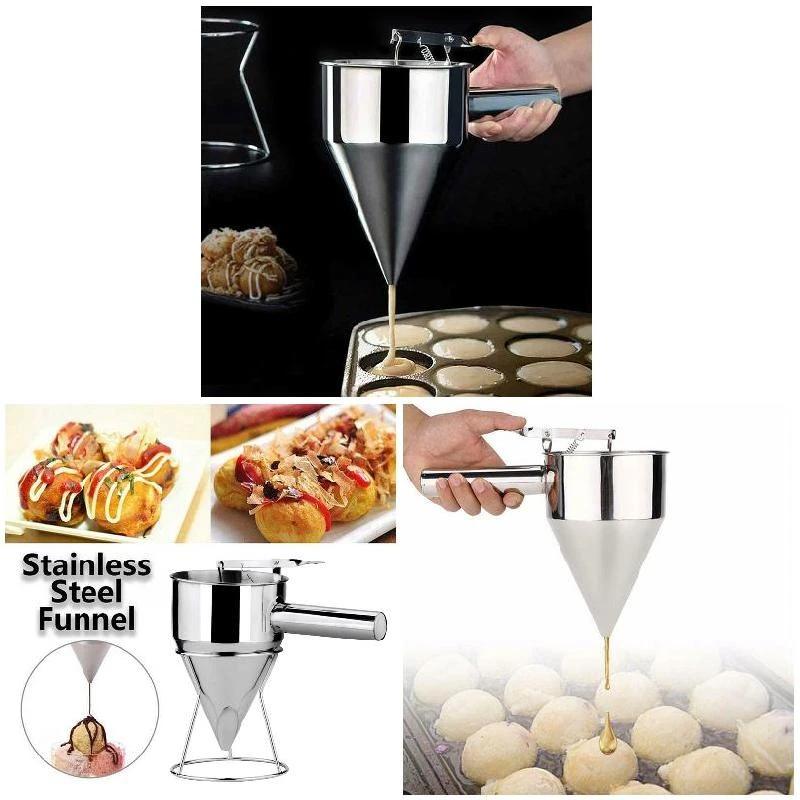 Takoyaki – distributeur d'entonnoir en acier inoxydable, outils de cuisson, avec support, boules de
