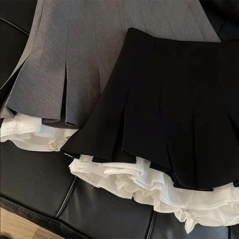 Mooyufon volants noir Mini jupe femmes coréen Patchwork jupes plissées japonais Kawaii taille haute