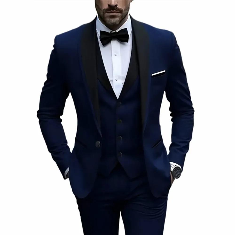 Ensemble de costume 3 pièces pour hommes, veste + gilet + pantalon, à la mode de haute qualité, adap