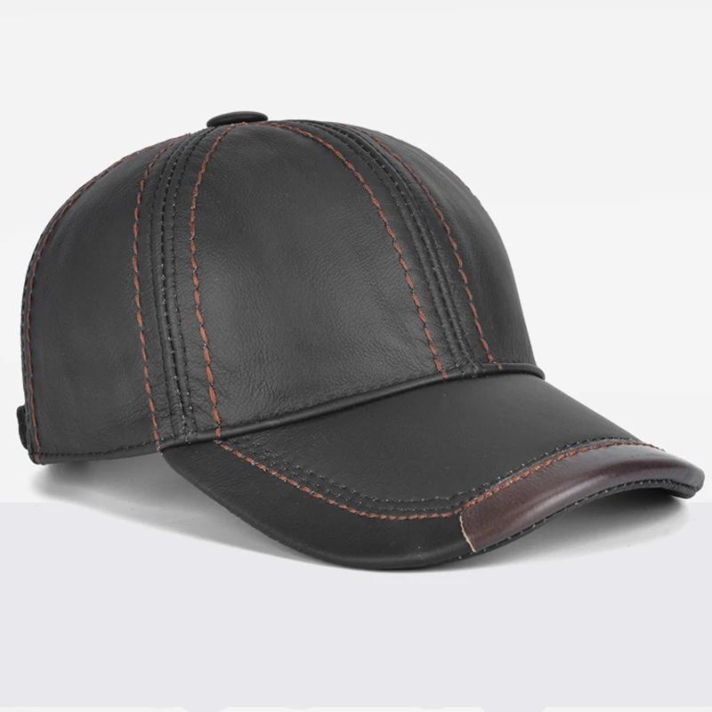 Hommes véritable cuir de vachette Earlap casquettes mâle automne hiver 100% véritable cuir de vache