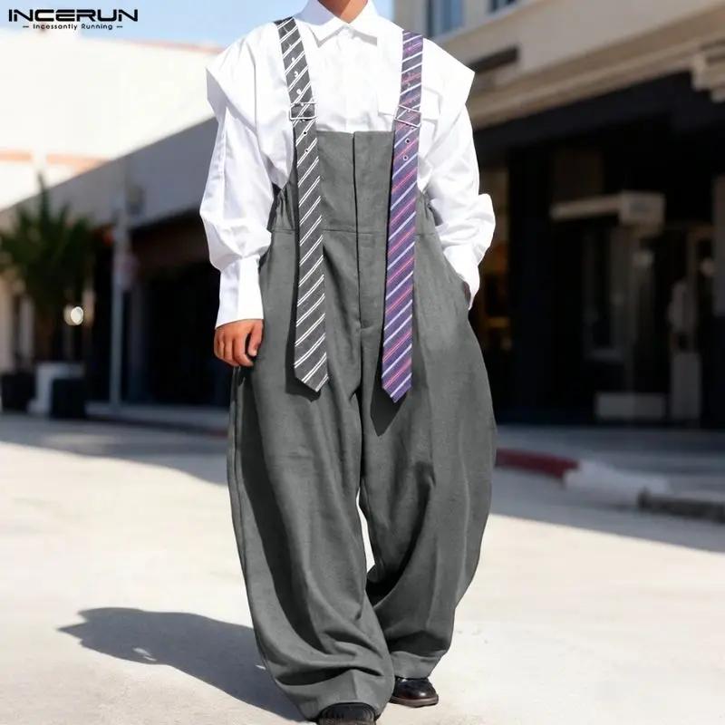 INCERUN Combinaisons pour hommes rayées patchwork sans manches décontractées à bretelles, style stre