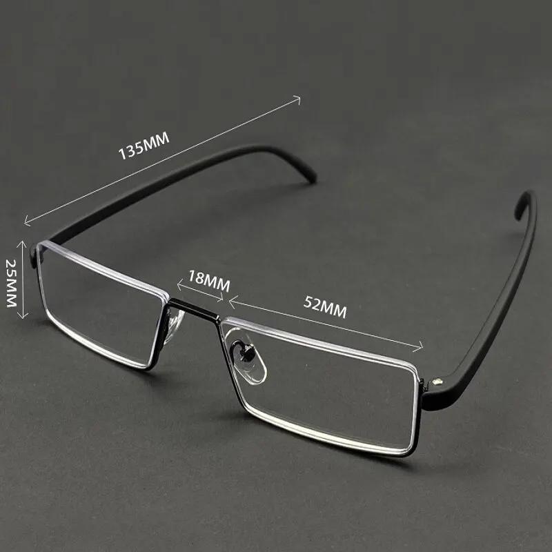 Lunettes de Lecture Anti-Lumière Bleue en Métal pour Homme, Demi-Monture, avec Étui, + 1.0 1.5 2.0 2