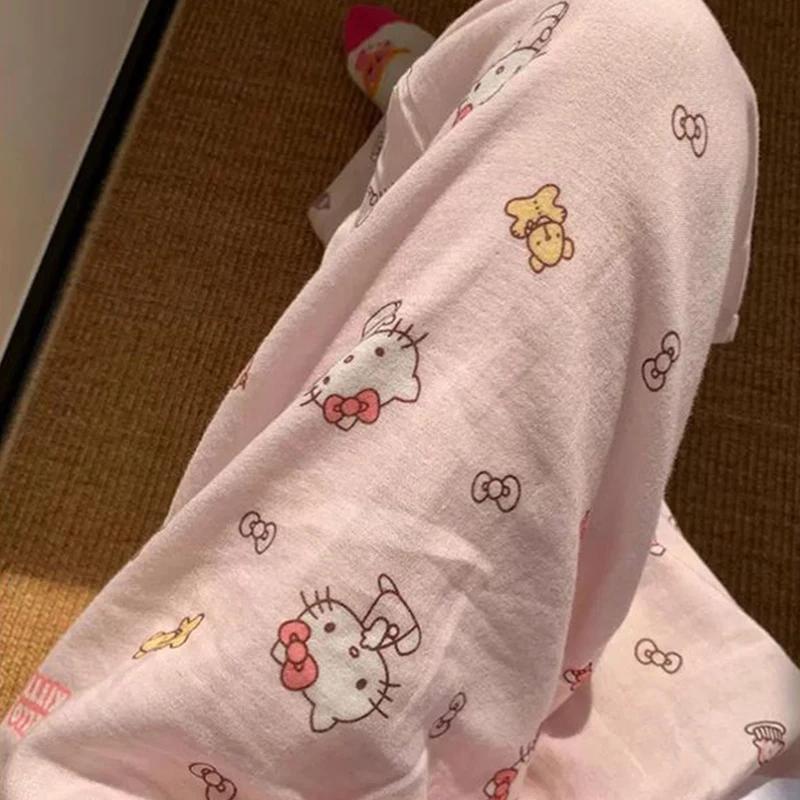 Pantalon de pyjama d'été Sanrio HelloKitty pour femme, motif chaton mignon, coupe ample et fine, tai