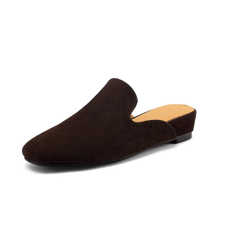 SmallHut Nouvelle Tendance 2026 Mules d'été pour femme en daim de vache, à talon compensé, bout rond