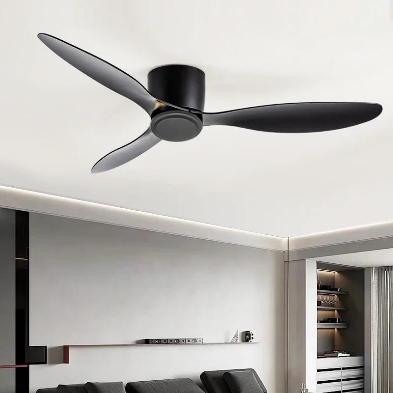 Ventilateur de plafond simple sans lumière avec télécommande, sol bas moderne, moteur CC, noir et bl