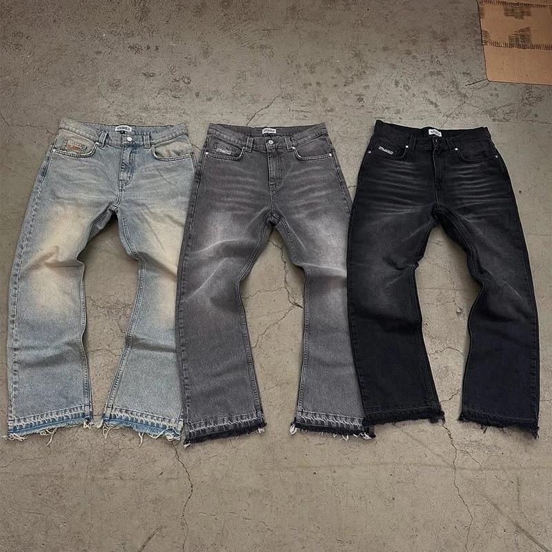 Jean unisexe coupe droite délavé style décontracté streetwear, effet vieilli rétro, nouvelle collect