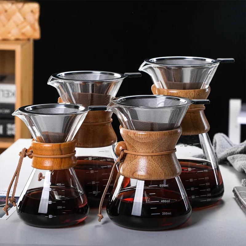 Cafetière en verre domestique 400/600/800ml, décor en bambou supérieur, cafetière manuelle