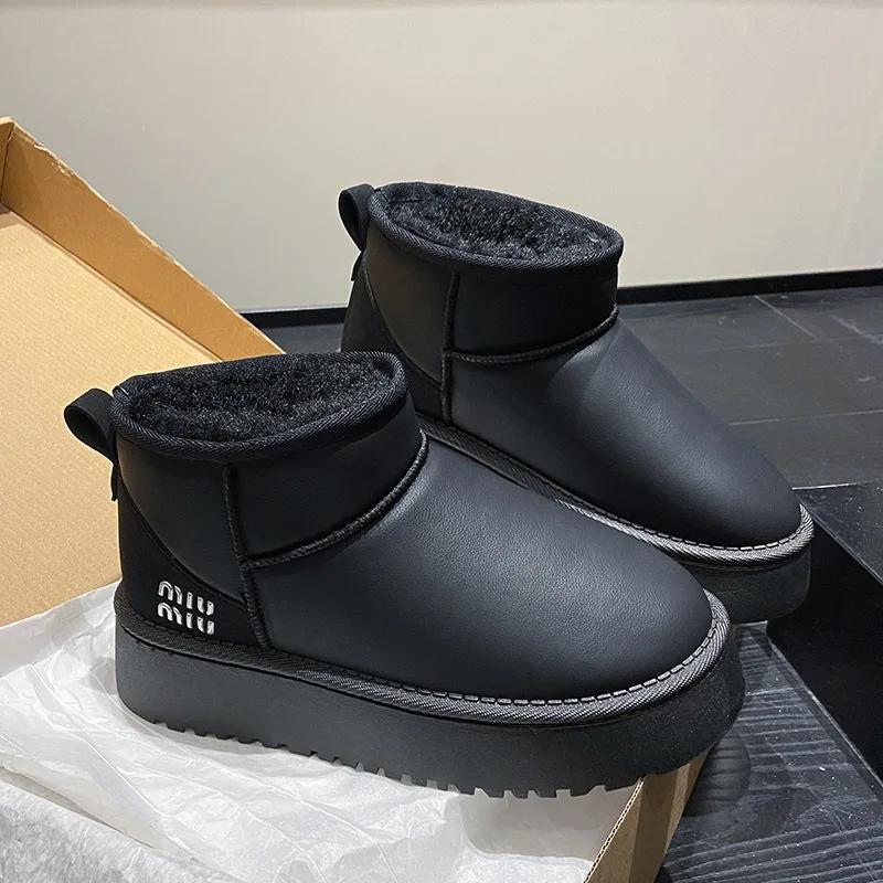 Bottes de neige à semelles épaisses pour femmes, chaussures d'hiver imperméables à Tube court en cot