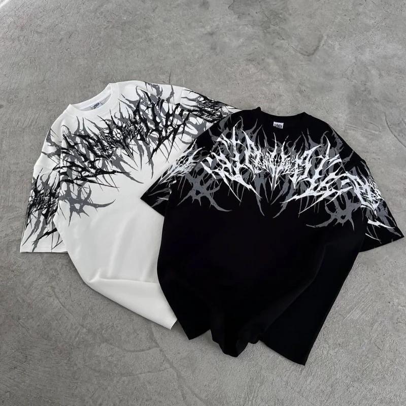 T-shirt à manches courtes pour adulte, style gothique cyberpunk Y2K, imprimé stencil, broderie 3D, d
