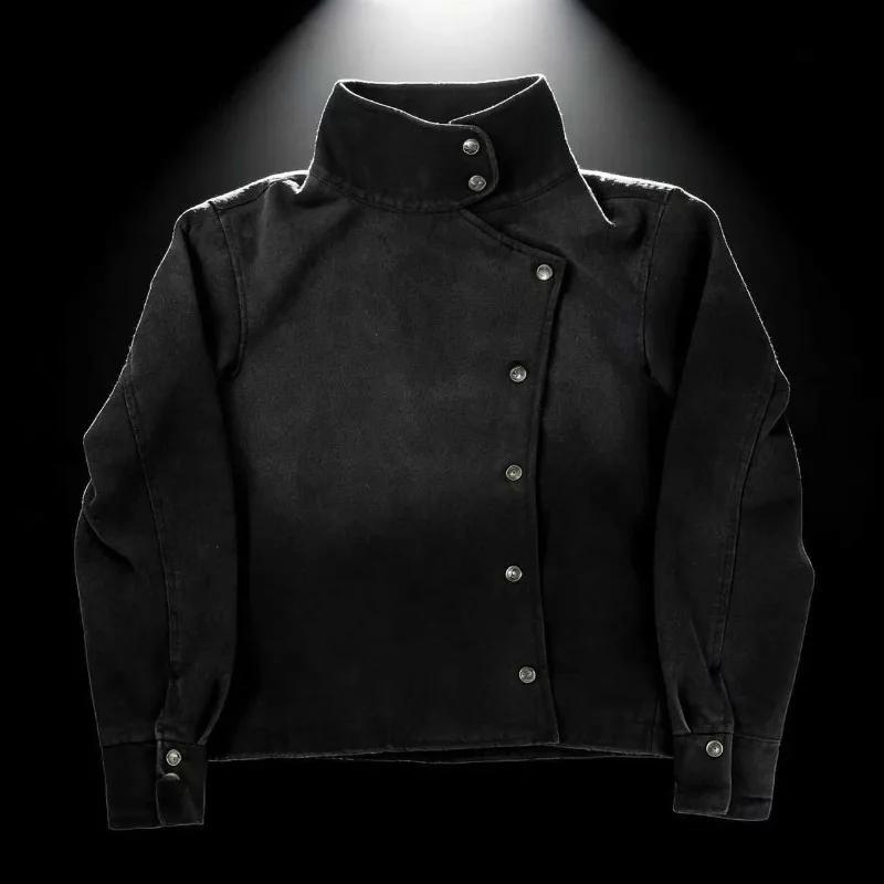 Veste uniforme Y2K Harajuku noire délavée avec boutons, veste en jean style espadrille gothique, str