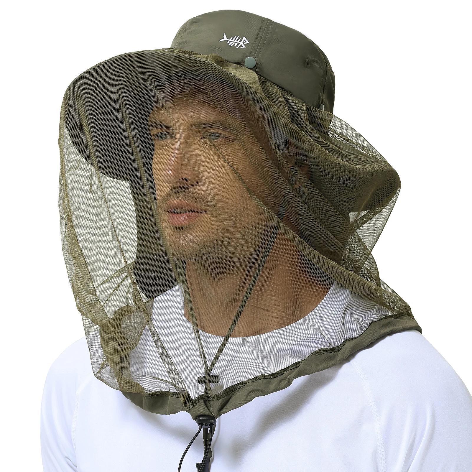 BASSDspatule-Chapeau Anti-Moustiques avec Filet Caché pour Homme et Femme, Rabat de Cou, Pêche en Pl