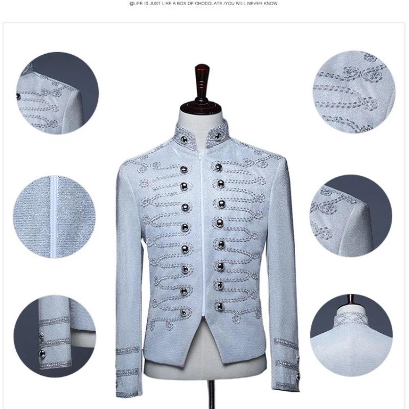Blazer militaire de cour à fermeture éclair pour hommes, blanc, couleur vive, à la mode, pour Bar, d