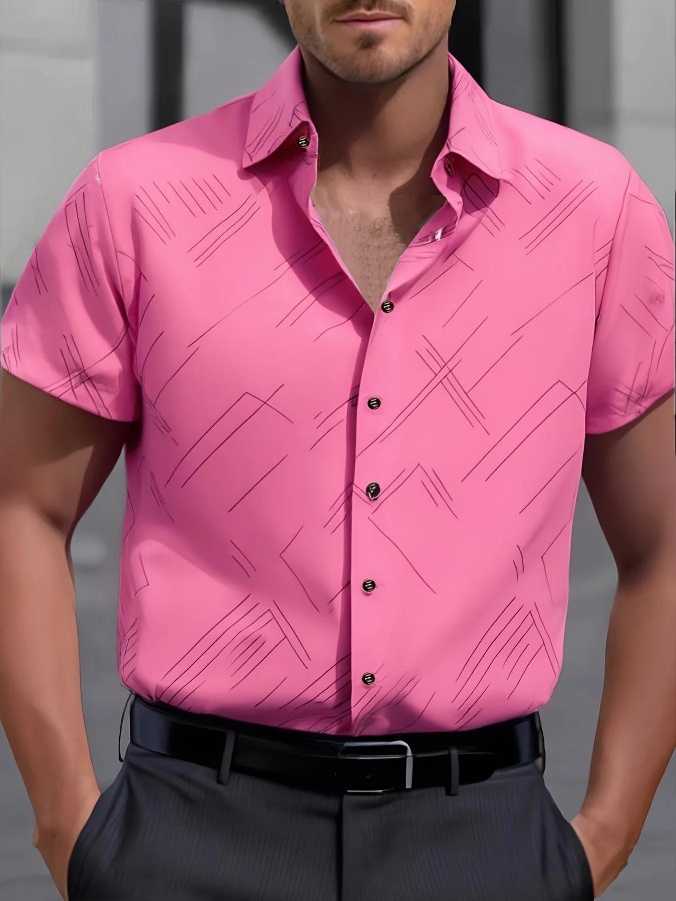 Chemise boutonnée à manches courtes pour hommes d'affaires décontractée à imprimé géométrique - Blan