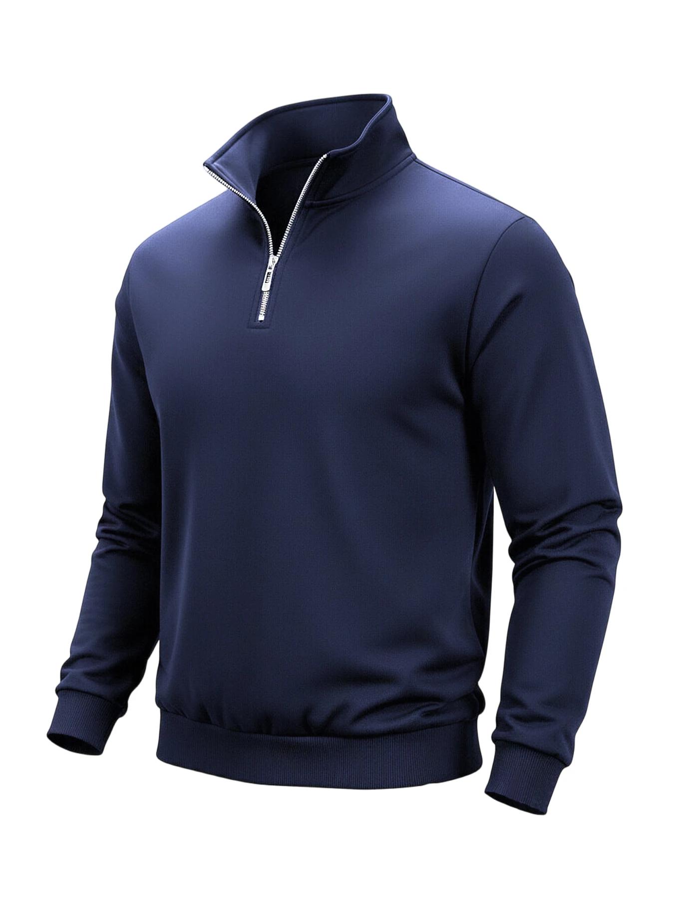 Sweat-shirt à demi-fermeture éclair pour homme, couleur unie, col roulé, pull à manches longues, pou