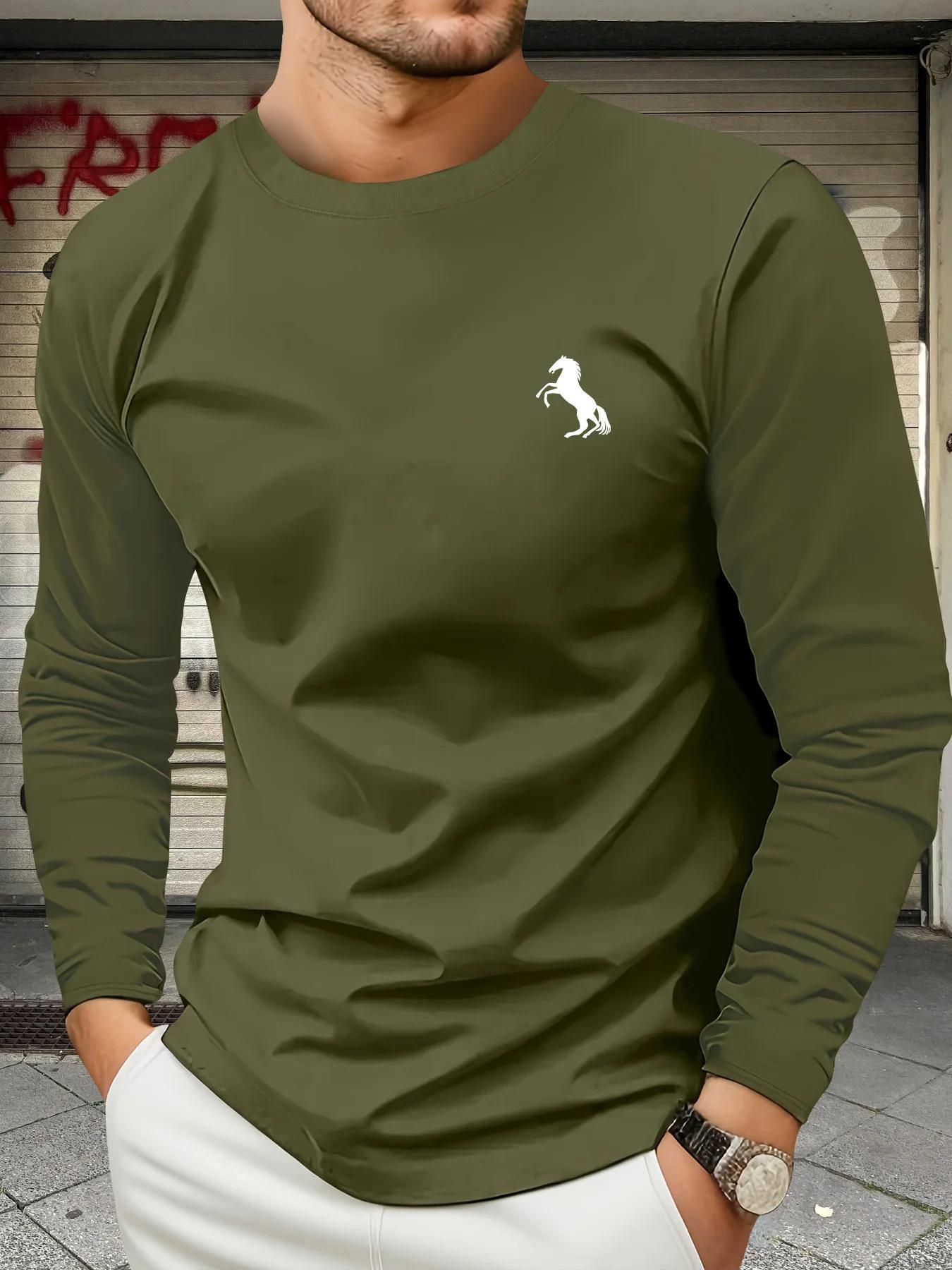 T-shirt à manches longues pour hommes, 100% pur coton, ample et confortable, décontracté, tendance,