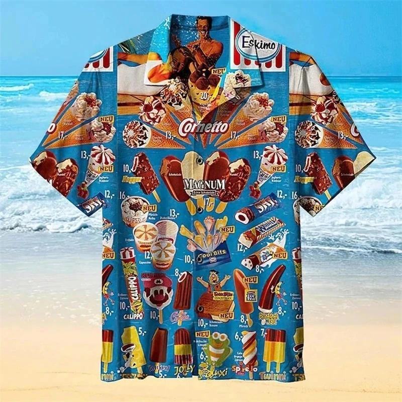 Chemises de crème glacée tendance et Cool, chemise hawaïenne imprimée en 3d pour fête sur la plage,
