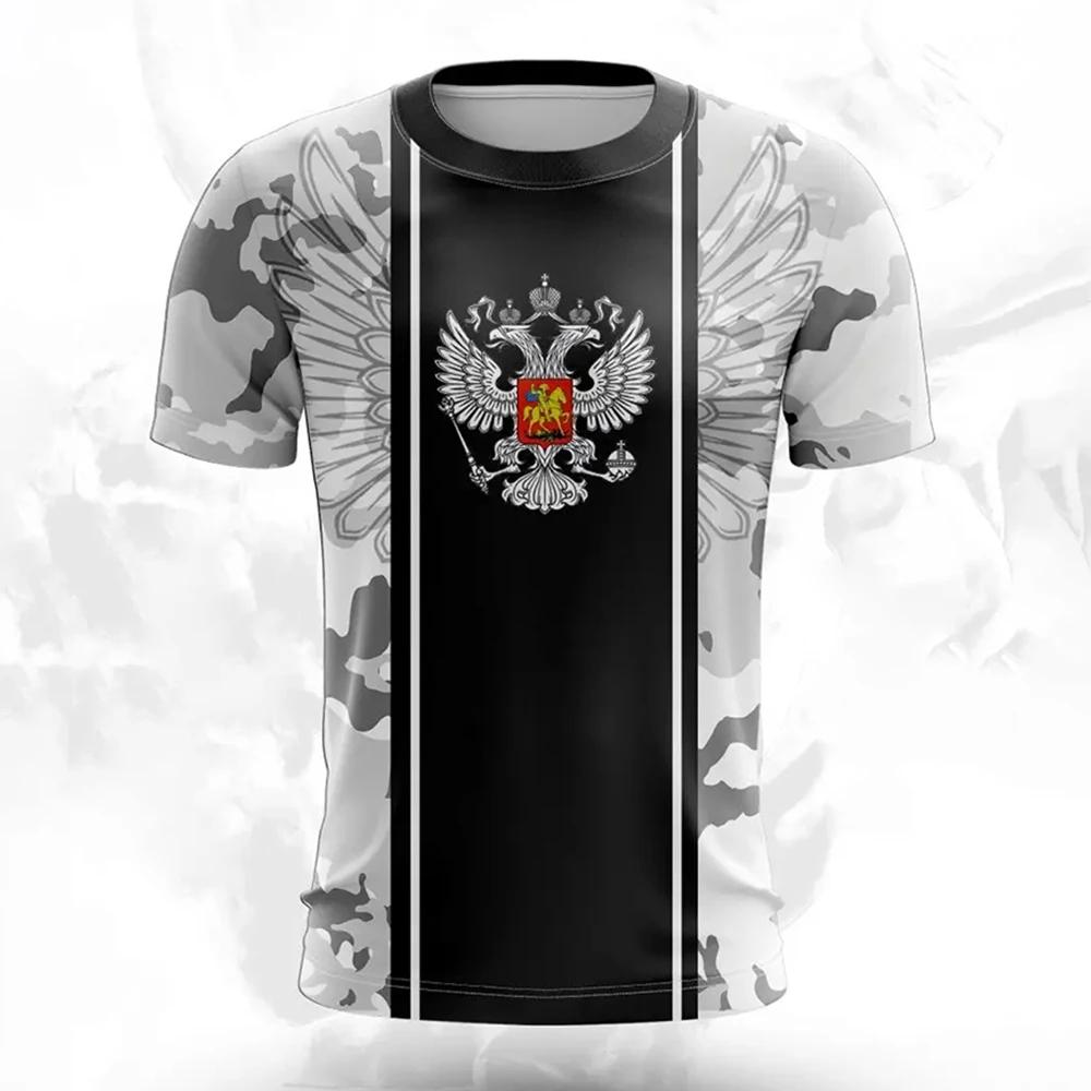 T-shirt manches courtes col rond pour homme, surdimensionné, à la mode, avec drapeau National russe
