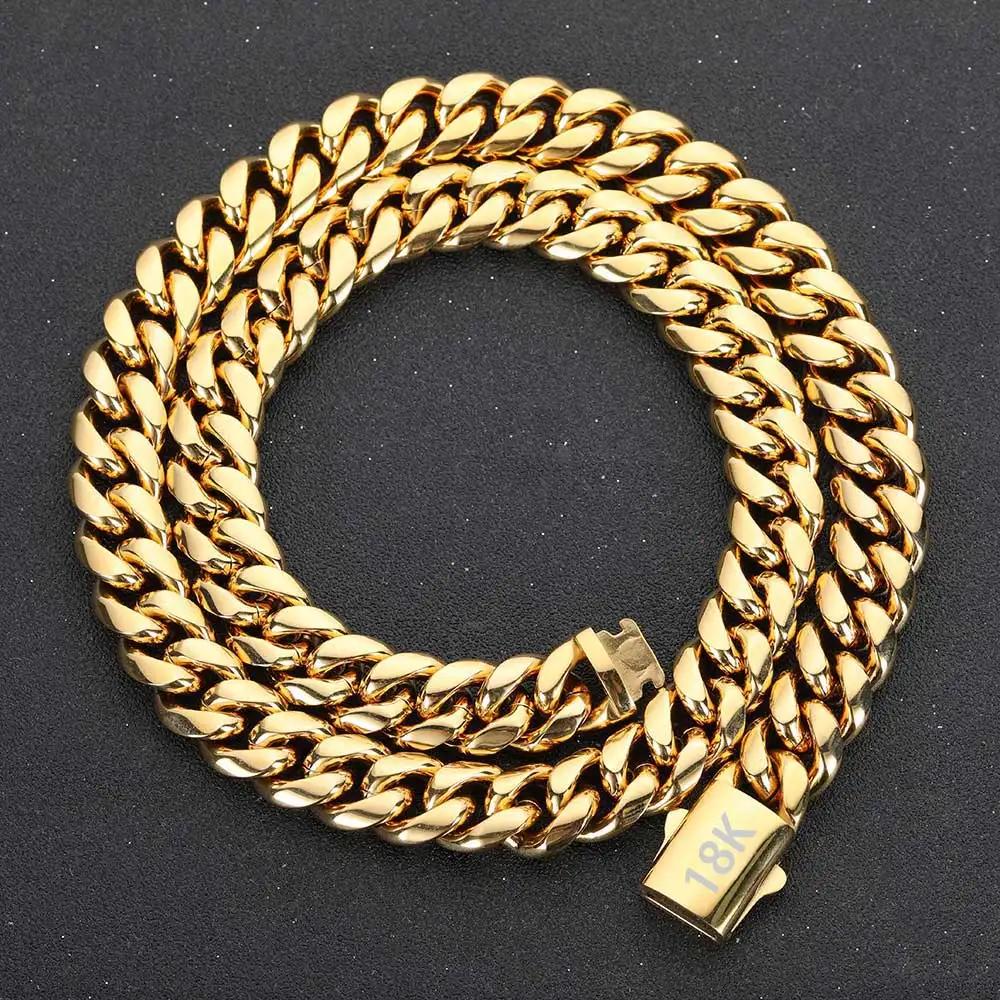 Haute qualité largeur 8-14mm acier inoxydable couleur or chaîne cubaine étanche hommes femme gourmet