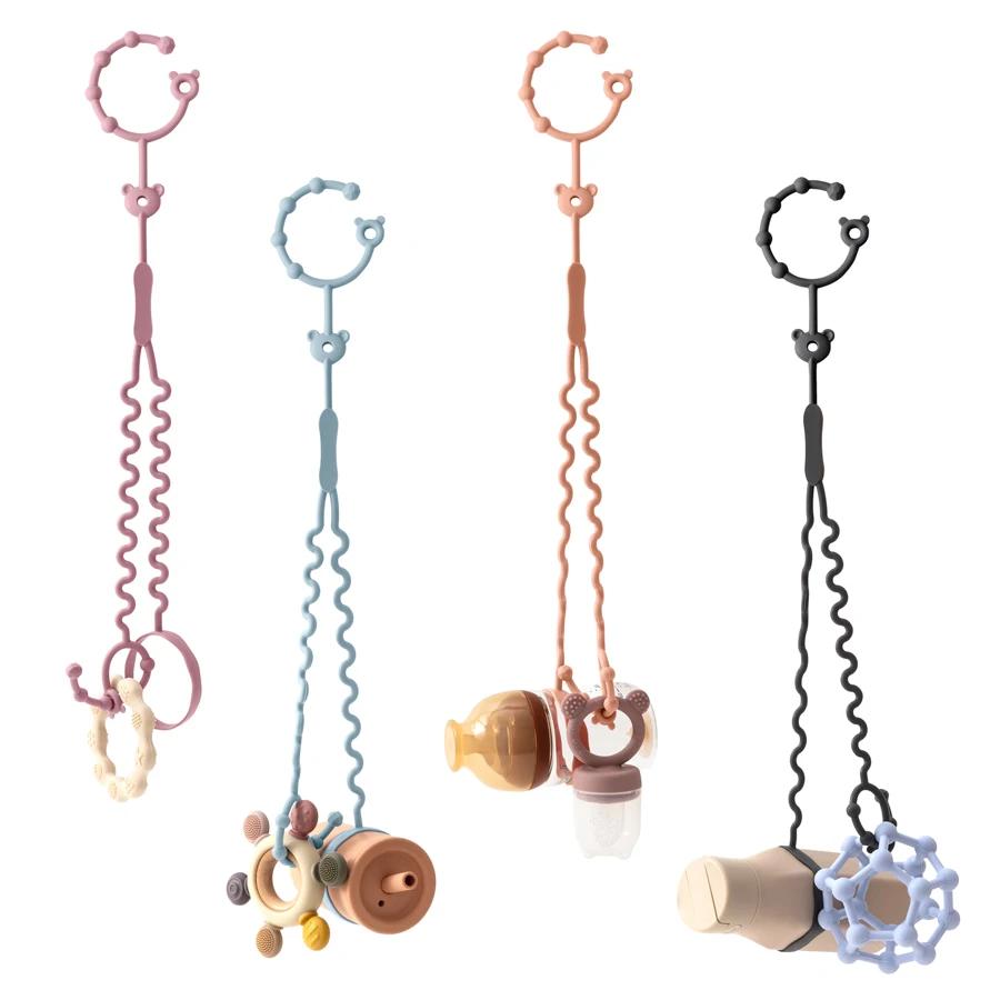 Chaîne de sucette pour bébé, 1 pièce, avec 2 Clips, chaîne de biberon réglable en Silicone, anneau d
