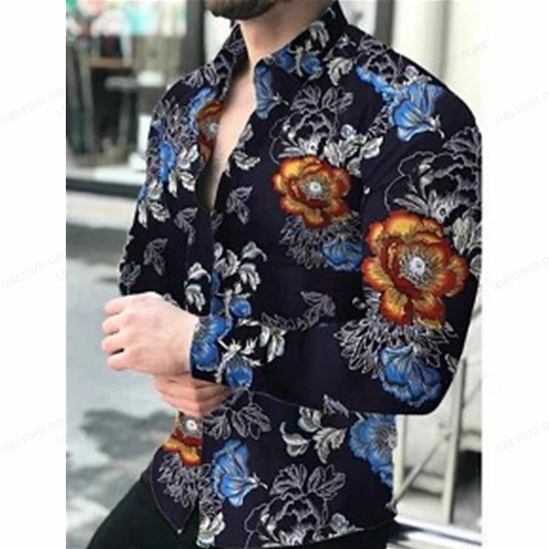 Chemise de plage à manches longues imprimée en 3D pour hommes, haut à enfiler, motif floral tropical