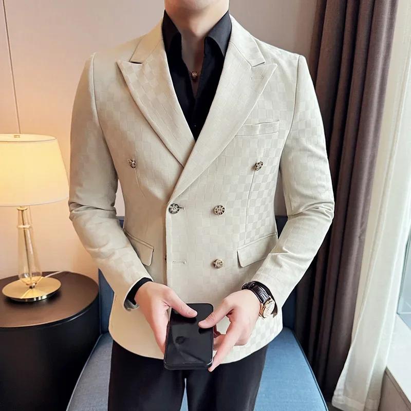 Veste de costume à carreaux Double boutonnage pour hommes, 6 couleurs, de luxe, coupe cintrée, pour