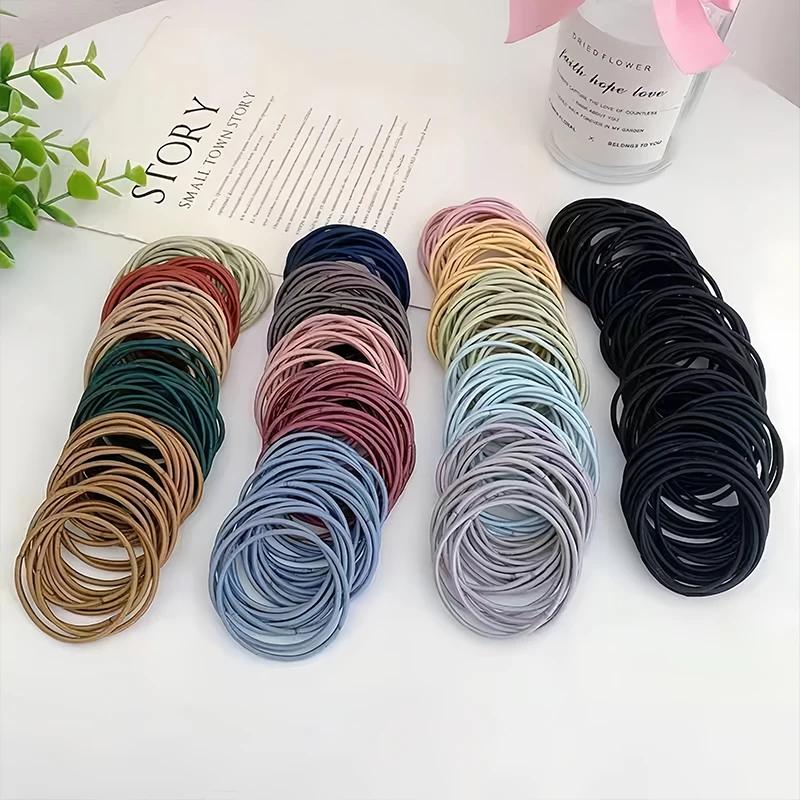 100 pièces/ensemble femmes 3.5CM bandes de cheveux élastiques en Nylon de base queue de cheval cheve