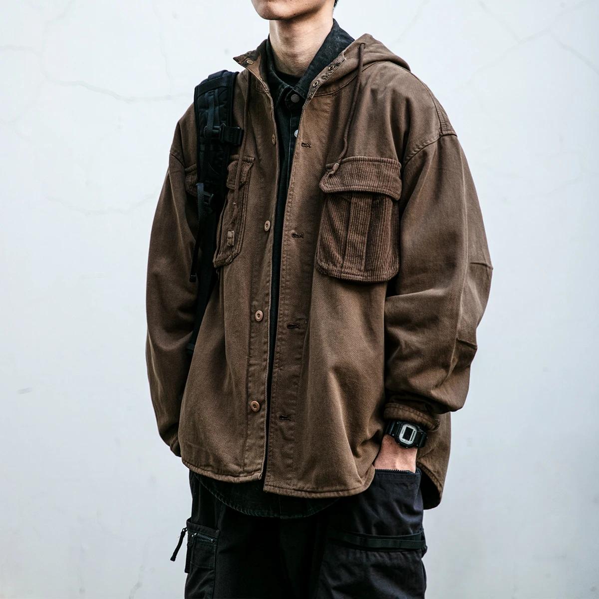 Veste à capuche vintage Harajuku pour hommes, manteau cargo décontracté, streetwear japonais, vêteme