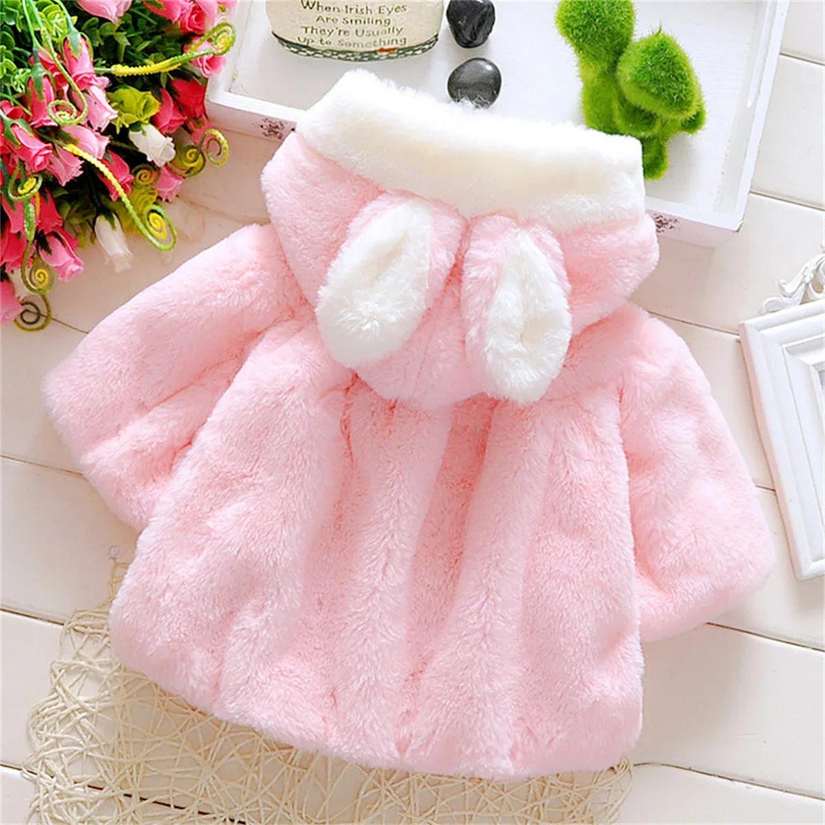 Veste d'hiver pour bébé fille, douce et mignonne, chaude, à capuche, oreilles de lapin, pull en lain