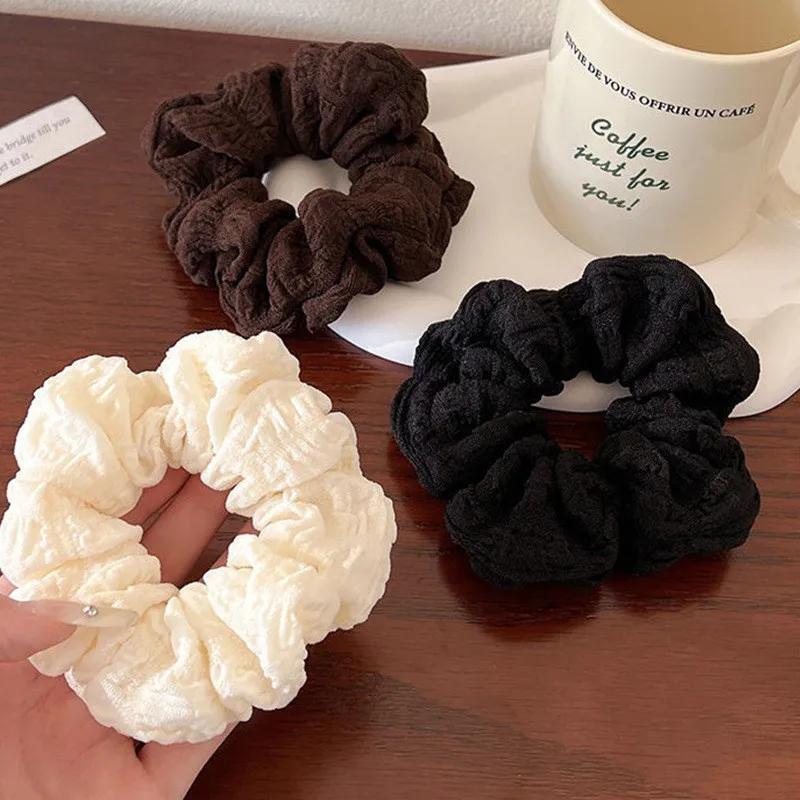 Corde à cheveux de couleur unie pour femmes, motif ondulé, Simple, queue de cheval, anneau de cheveu