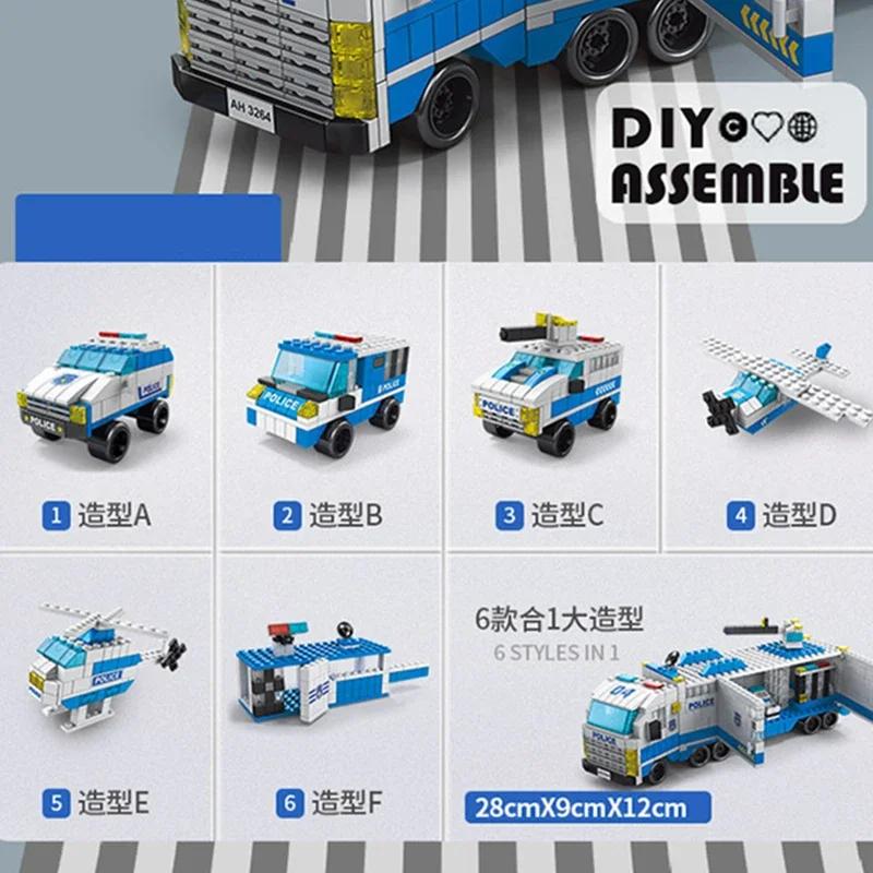 Ensemble de blocs de construction de modèles de ville classiques 6 en 1, voiture de police, voiture