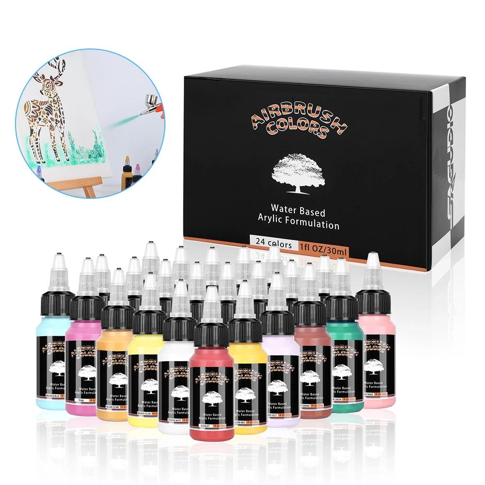 12/24 couleurs ensemble de peinture aérographe à base d'eau 30ml peinture acrylique modèle peinture