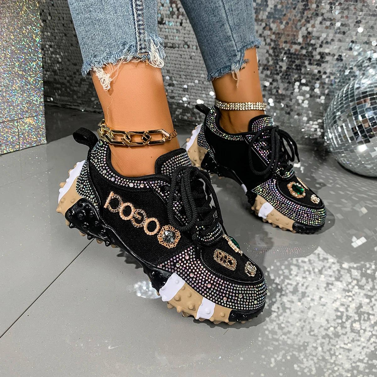 Femmes baskets chaussures de loisir à la mode strass luxe diamant chaussures femmes respirant Design