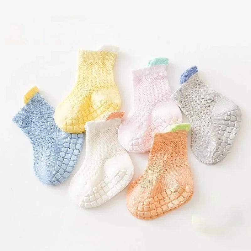 Lot de 3 paires de chaussettes en coton pour bébé fille, 6 couleurs, respirantes, fines, ajourées