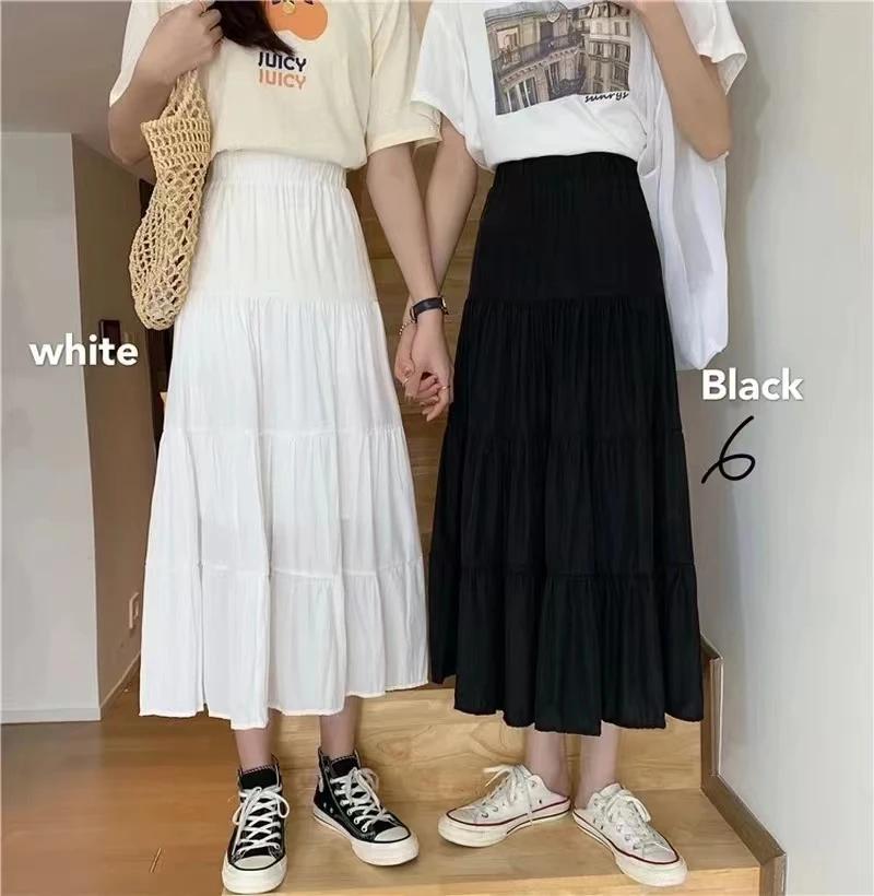 Printemps été femmes jupes Vintage taille haute élastique Patchwork blanc noir Chic longue gâteau a-