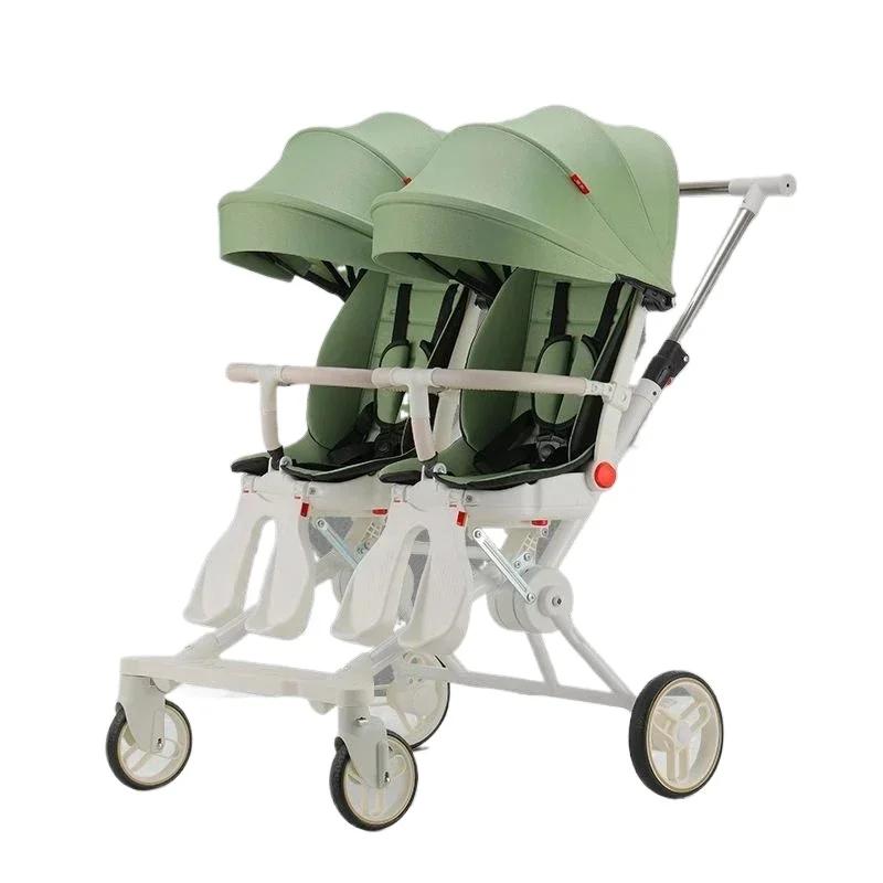 Poussettes jumelles pour deux enfants, deux poussettes pliantes légères, poussette multifonctionnell