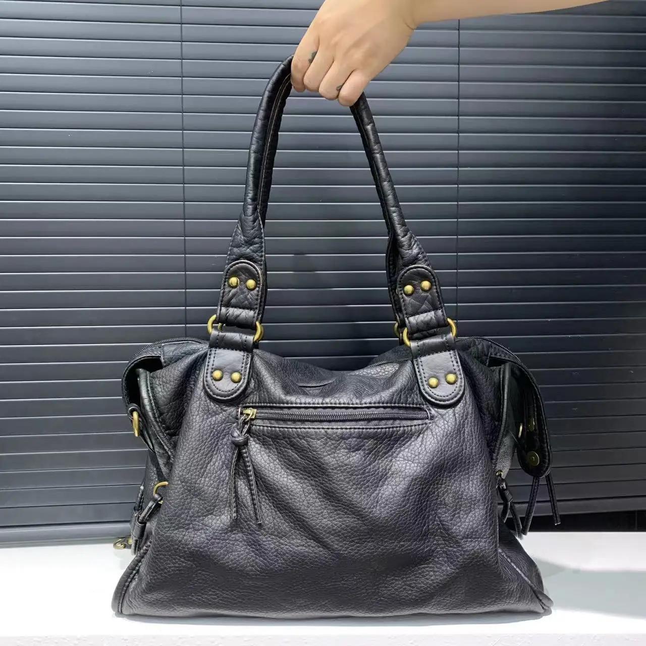 Y2K – sac à bandoulière asymétrique épaule dénudée pour fille épicée, sac de moto Vintage en cuir so