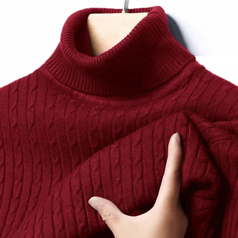 Pull à col roulé côtelé pour hommes, tricoté, chaud, ajusté, Jacquard rayé, décontracté, manches lon