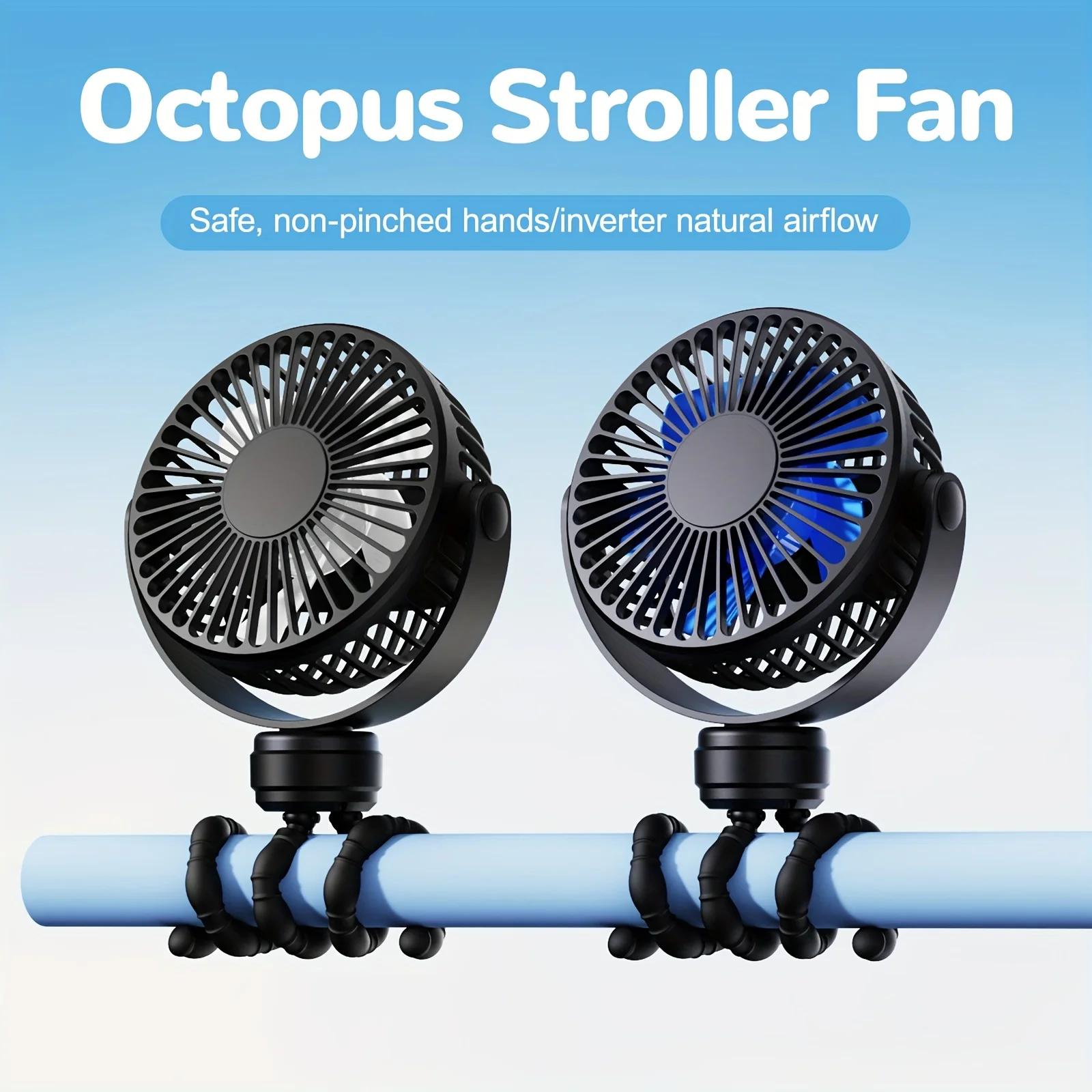 Mini ventilateur portable flexible sur trépied, rechargeable, 3 vitesses, pour poussette, avec rotat